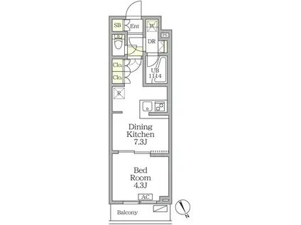 アジールコート後楽園(1DK/1階)の間取り写真