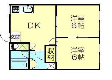 サンヴィレッジ八橋B棟(2DK/1階)の間取り写真