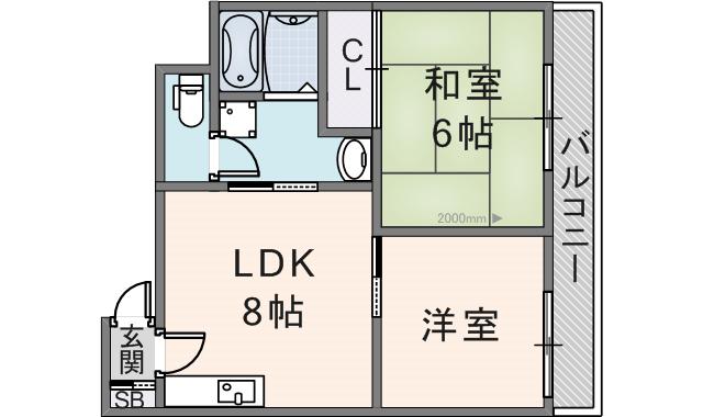メゾンドール若江北(2DK/2階)の間取り写真