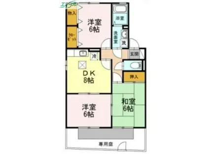 シエル・クレールB(2LDK/1階)の間取り写真