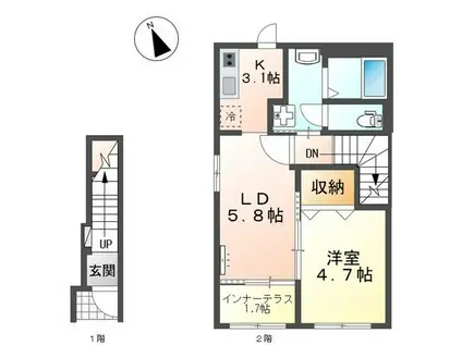 ジニアス瀬戸(1LDK/2階)の間取り写真