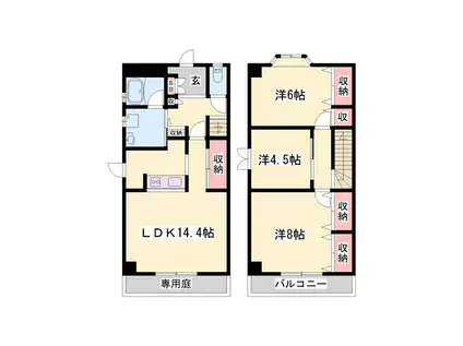 ルミエール龍野B(3LDK/1階)の間取り写真