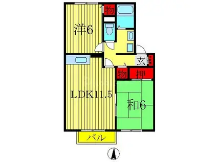 グリーンシャトルA棟(2LDK/2階)の間取り写真