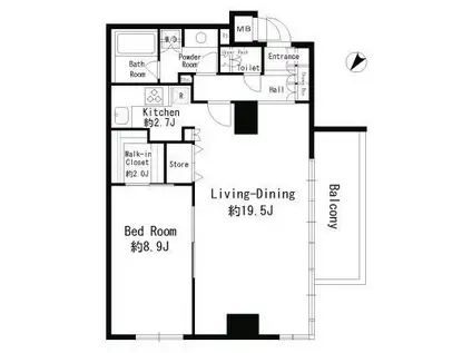 パークルージュ赤坂檜町(1LDK/14階)の間取り写真