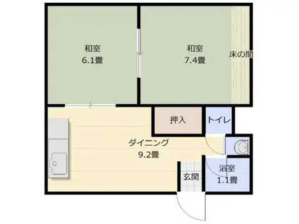 江口マンション四女子(2DK/2階)の間取り写真