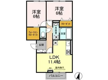 サニーサイド(2LDK/2階)の間取り写真