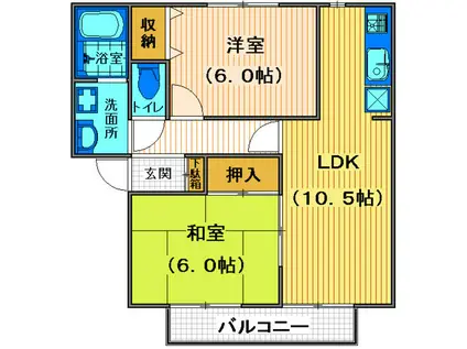 グランドハイツ(2LDK/1階)の間取り写真