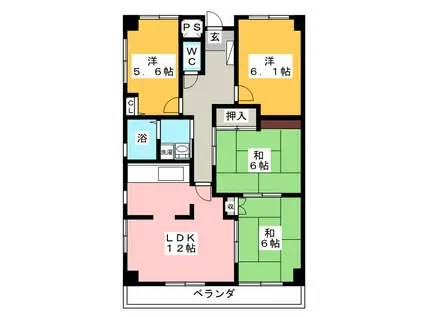 サングリーン河田(4LDK/5階)の間取り写真