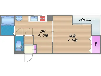 コンフォート真田山東(1DK/4階)の間取り写真