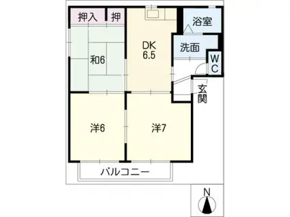 サニーハウス A棟(3DK/2階)の間取り写真