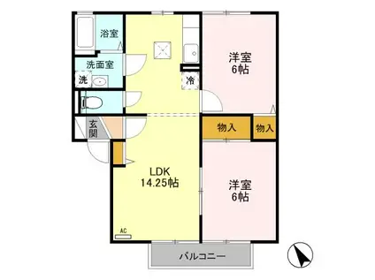 D-ROOM フラワーレジデンス北山 E101(2LDK/1階)の間取り写真