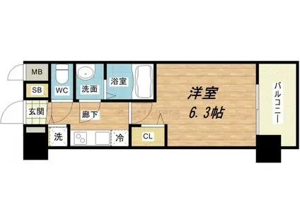 プレサンス四天王寺前夕陽ケ丘(1K/3階)の間取り写真