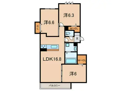 アンバーキューブC(3LDK/3階)の間取り写真