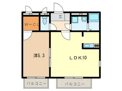 アムールむつみII(1LDK/2階)の間取り写真