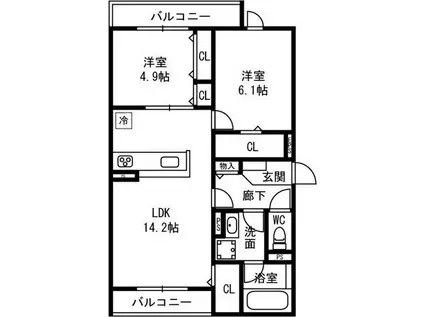 D-RESIDENCE西野A棟(2LDK/2階)の間取り写真