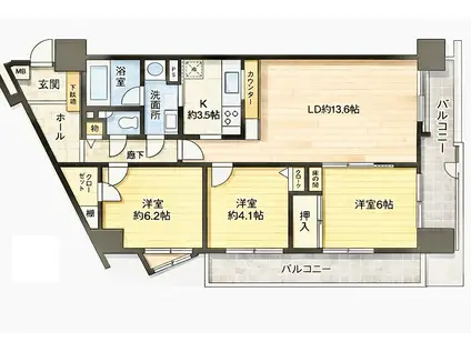 キャッスル蘇我 610(3LDK/6階)の間取り写真