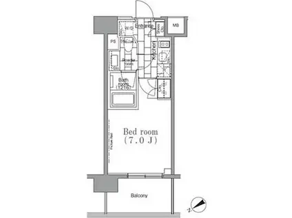 パークハビオ目黒リバーサイド(1K/6階)の間取り写真
