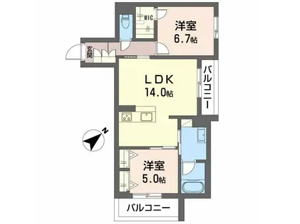 サウザンド和泉府中(2LDK/3階)の間取り写真