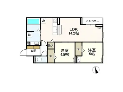 D-PRECIOUS武蔵野(2LDK/2階)の間取り写真