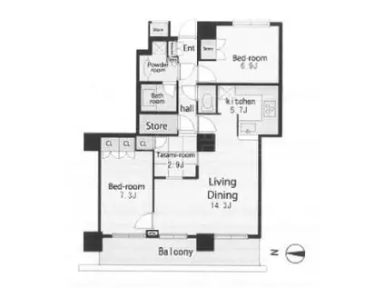 イーストコモンズ清澄白河 フロントタワー(3LDK/8階)の間取り写真