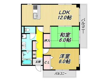 チェリー武庫之荘(2LDK/2階)の間取り写真