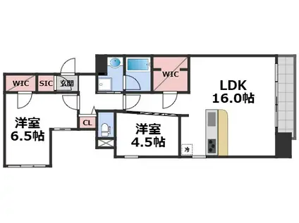 スプランディッド本町グラン(2LDK/7階)の間取り写真