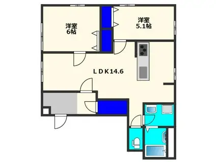バウハウス(2LDK/1階)の間取り写真