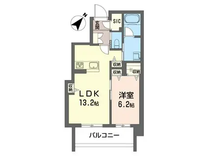 ザ・ワン(1LDK/2階)の間取り写真