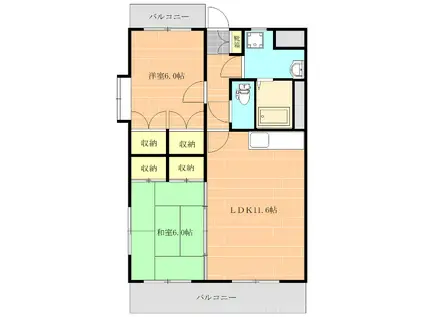 エメラルド・ドエルII(2LDK/2階)の間取り写真