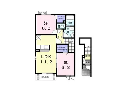 メゾンプロムナードC(2LDK/2階)の間取り写真