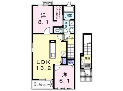 ペルフーメ デ アブリール(2LDK/2階)の間取り写真