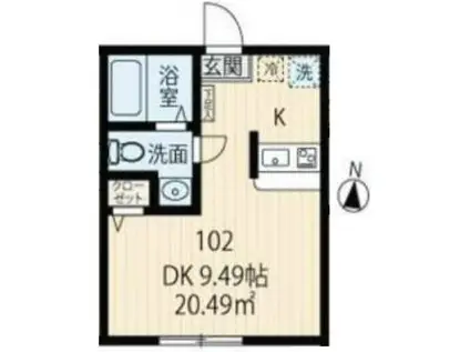 ラフィーネ上大岡IIB棟(ワンルーム/1階)の間取り写真