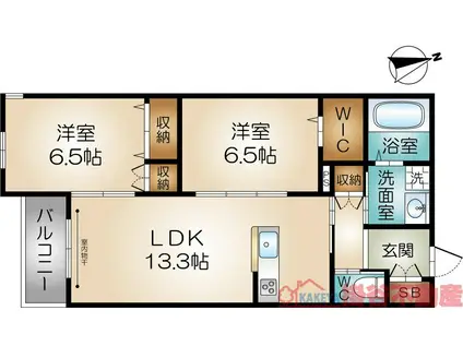 レジデンス竹橋(2LDK/2階)の間取り写真