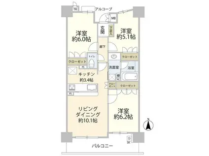 リビオ新蒲田(3LDK/9階)の間取り写真