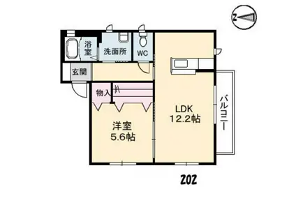 シェソワSATSUNO F棟(1LDK/2階)の間取り写真