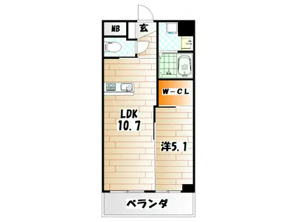 VERDE TOBATA(1LDK/3階)の間取り写真