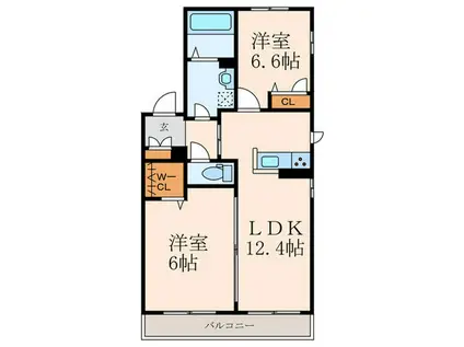 PRADO陣原(2LDK/3階)の間取り写真