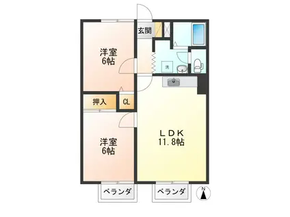 センティアムタナカ(2LDK/1階)の間取り写真