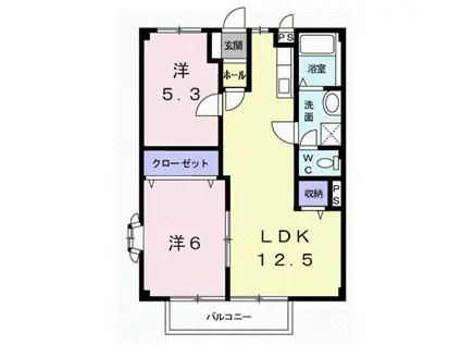 アシュレ有家(2LDK/2階)の間取り写真