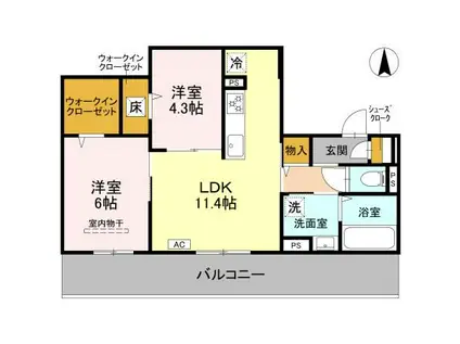 ヌーベル・ヴィ―侍従池(2LDK/1階)の間取り写真