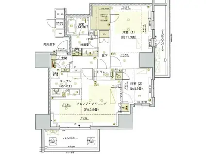 ウエリス覚王山法王町(2LDK/5階)の間取り写真