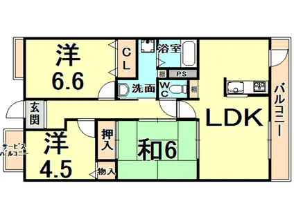 フォルテ夙川(3LDK/2階)の間取り写真