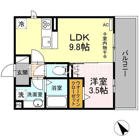 GRAND D-ROOM東梅坪(1LDK/2階)の間取り写真