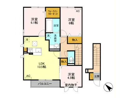D-ROOM カーサ ソレール II C202(3LDK/2階)の間取り写真