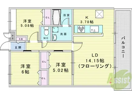 ペンギンズマンション箕面新稲(3LDK/2階)の間取り写真