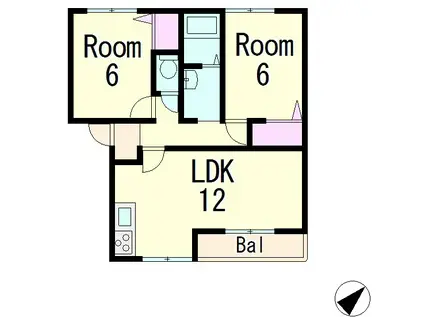 ヴィラディアマンテ B棟(2LDK/2階)の間取り写真