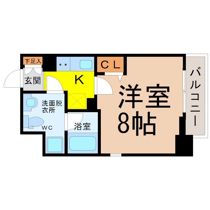 アクアヒルズ(1K/4階)の間取り写真