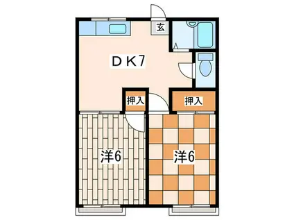 ベルゾーネ大成A棟(2DK/2階)の間取り写真