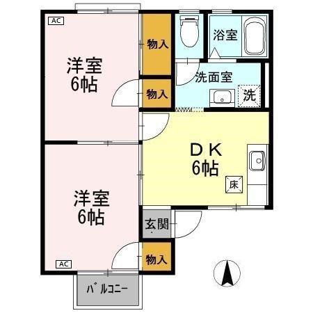 セジュールビオレット(2DK/1階)の間取り写真