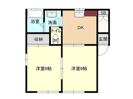 ノースウィング C(2DK/1階)の間取り写真